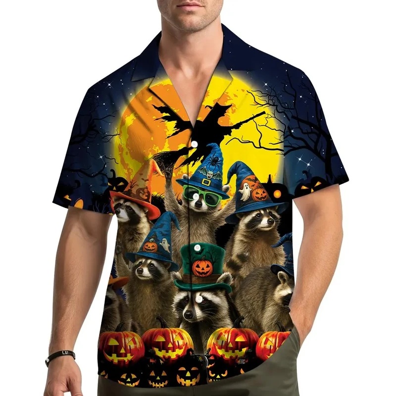 Men's Summer Hawaiian Raccoon  - Vintage Hawaiian Floral Shirt 评论和价格