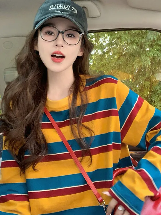 Women Color Block Striped Long - T-Shirts 评论和价格