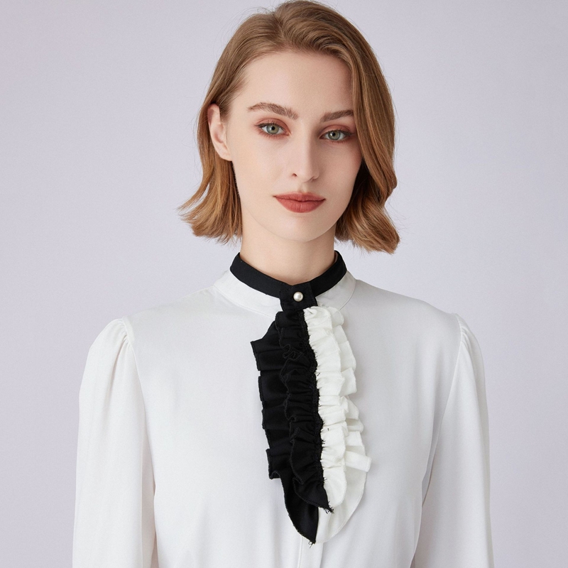 Black White Ruffled Collar Dec - Shirts 评论和价格