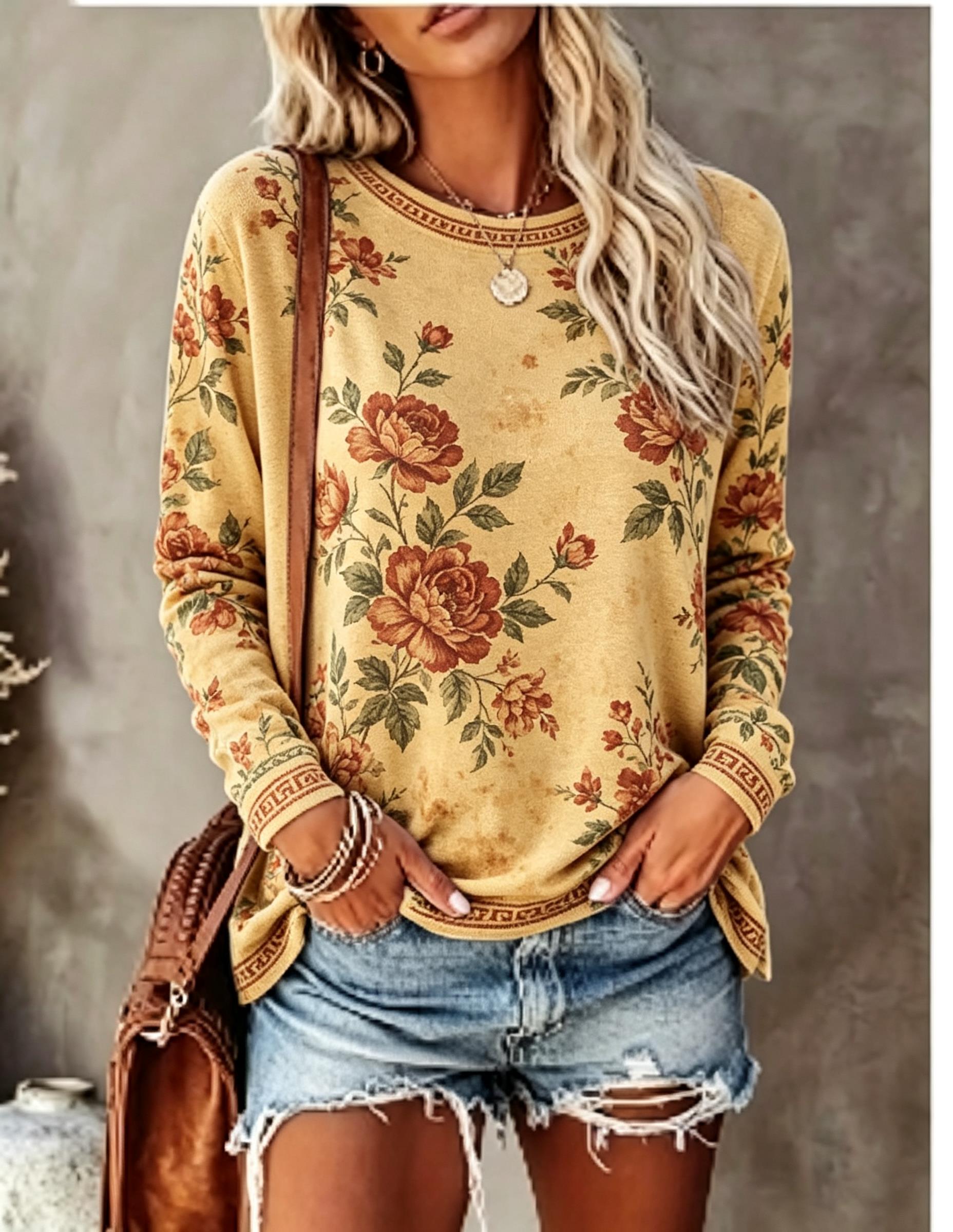 Women Crew Neck Long Sleeve T‑ - T-Shirts 评论和价格