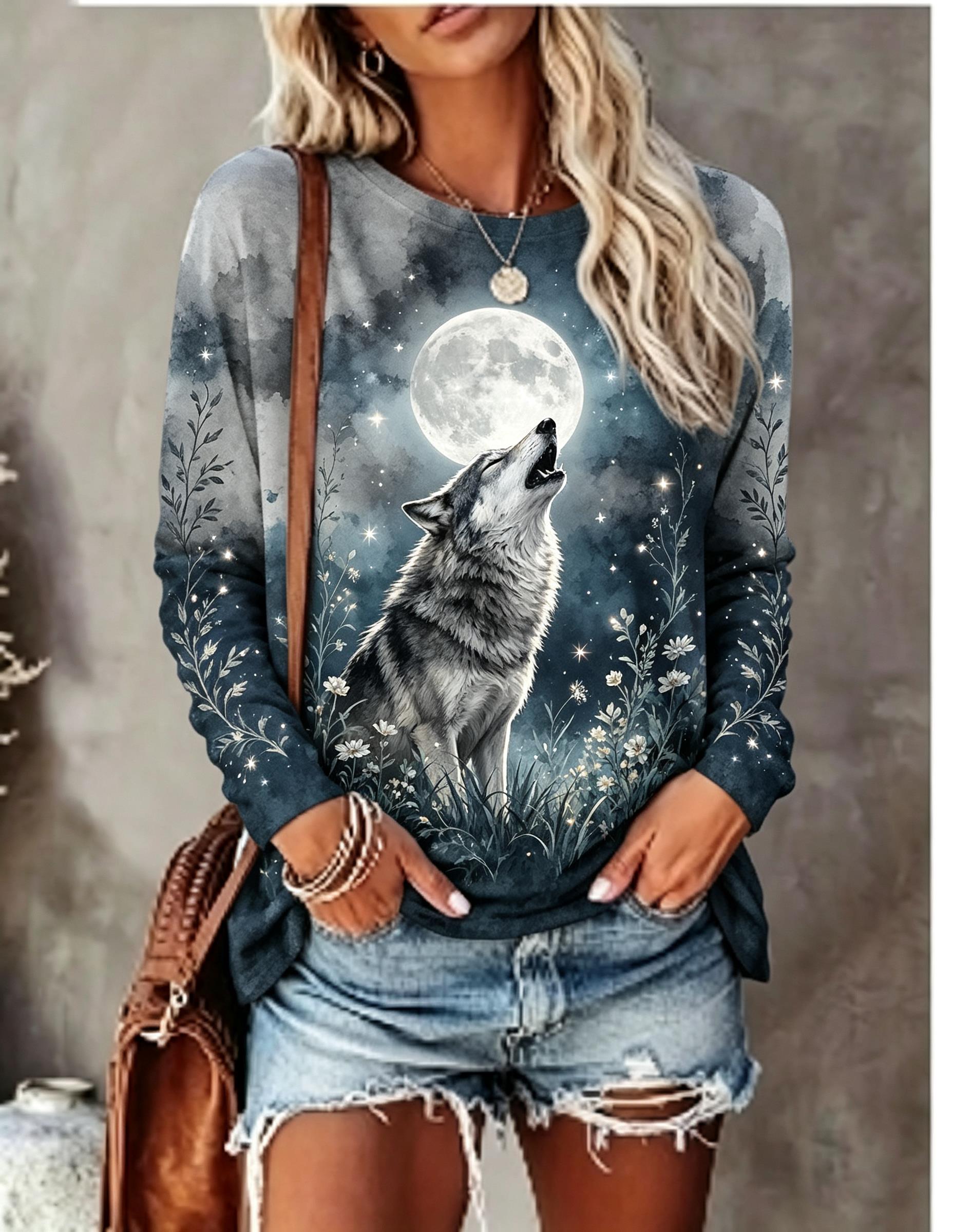 Women Long Sleeve T Shirt Howl - T-Shirts 评论和价格