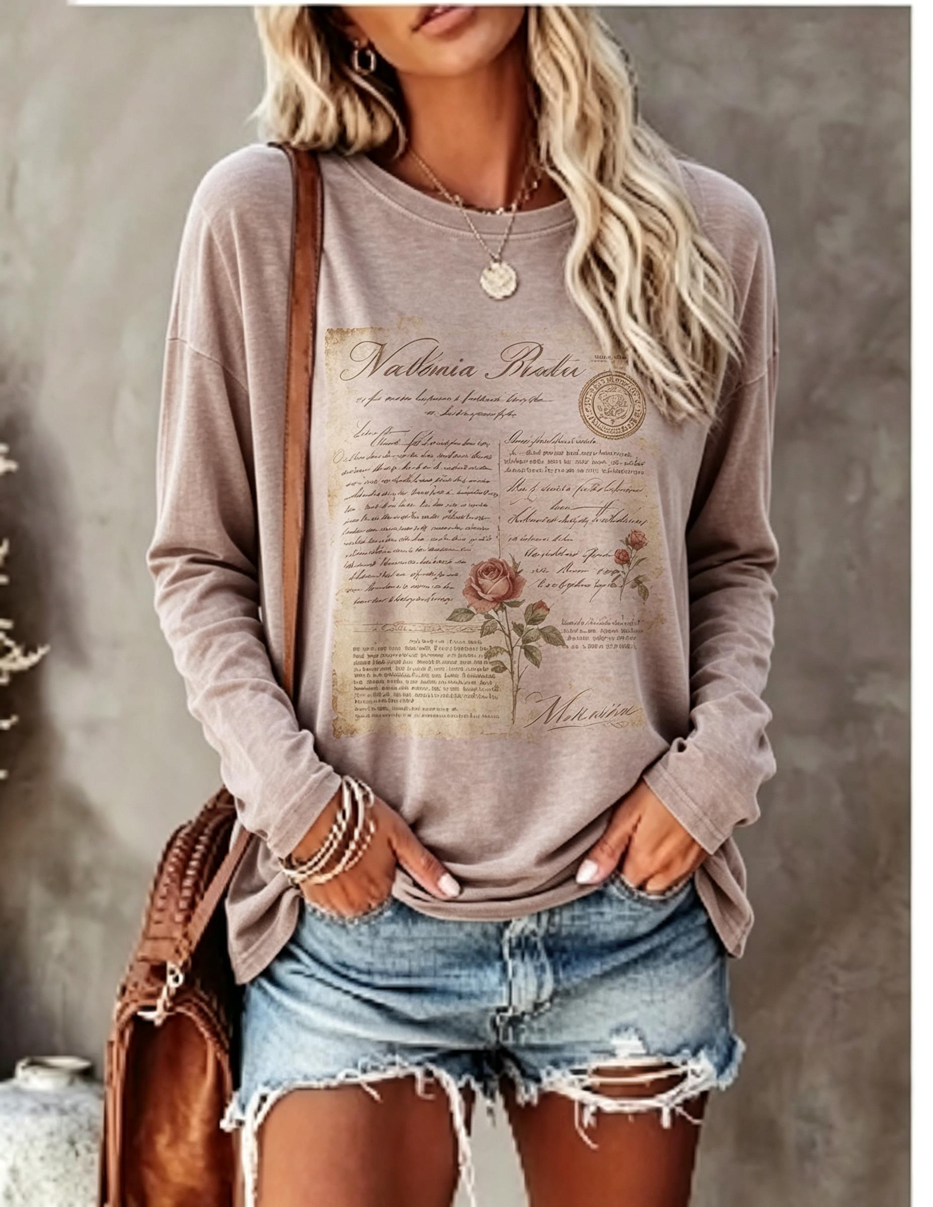 Women Long Sleeve T Shirt Vint - T-Shirts 评论和价格