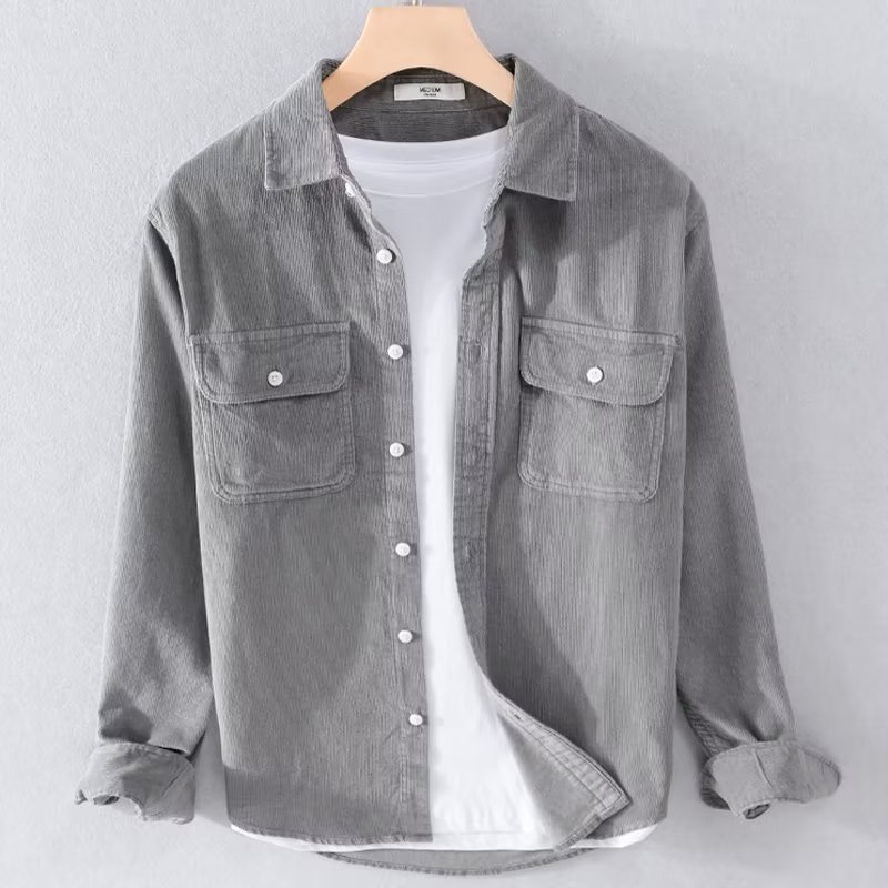 Men's Corduroy Shirt Solid Col - Corduroy Button Up Shirt Men 评论和价格